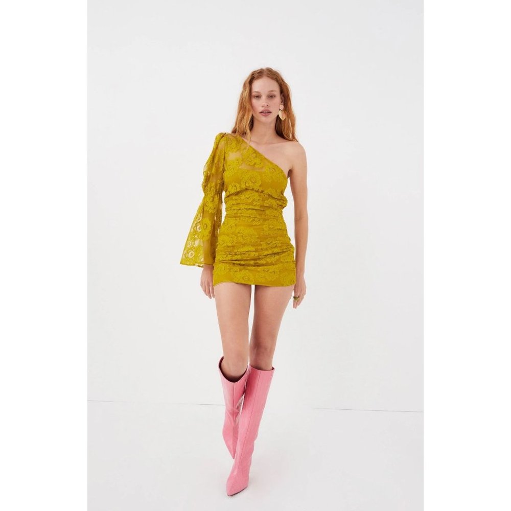 For Love And Lemons NWT Tiana one shoulder yellow lace mini dress - Picture 3 of 16
